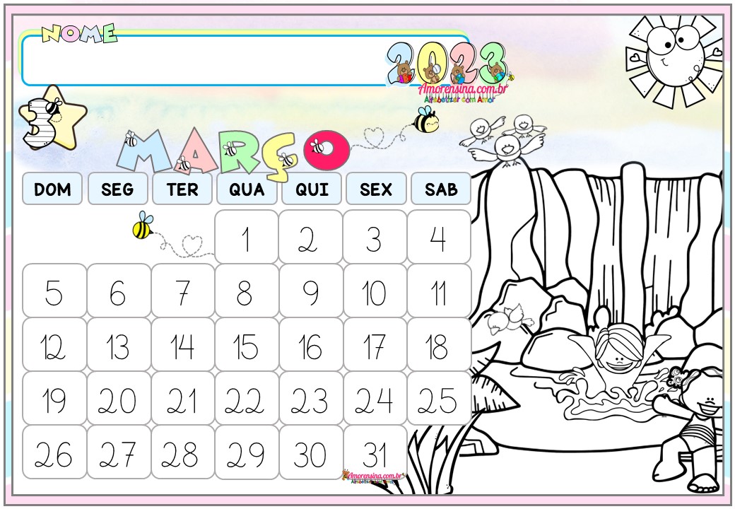Calendário Mês de Março 2023 Maternal feliz Atividades